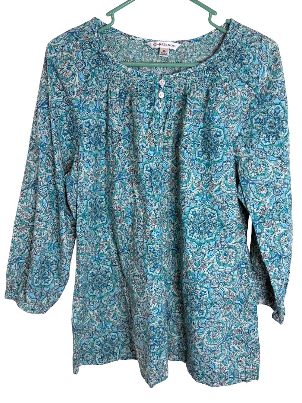 3/$20 Croft & Barrow 3/4 Sleeve Smocked Neckline Blouse Size XL